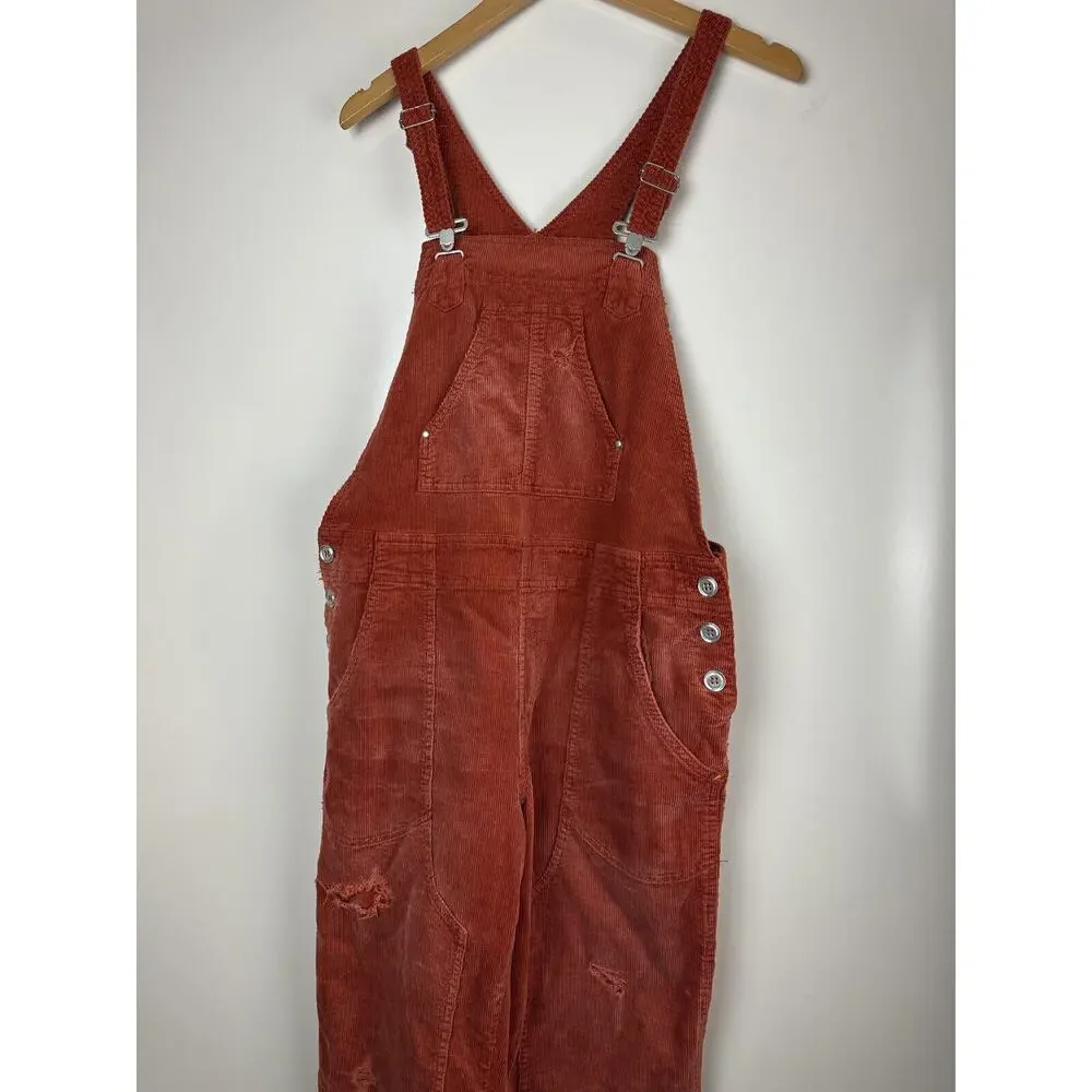 Anthropologie x PILCRO The Wanderer Corduroy Overalls Size 30 Distressed Orange - Picture 7 of 16
